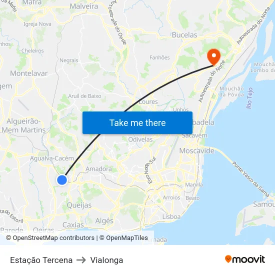 Estação Tercena to Vialonga map