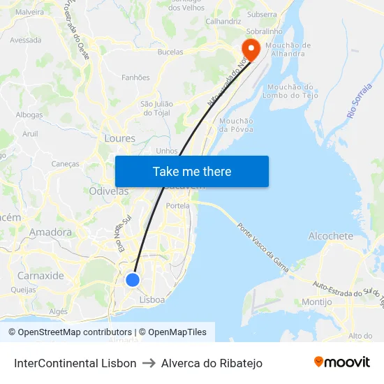 InterContinental Lisbon to Alverca do Ribatejo map