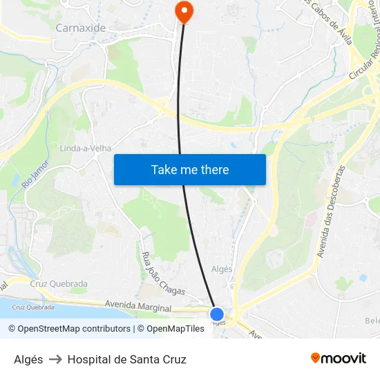 Algés to Hospital de Santa Cruz map
