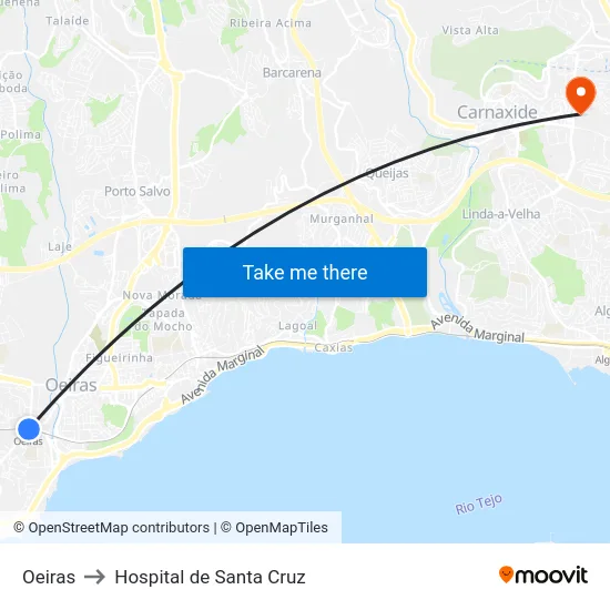 Oeiras to Hospital de Santa Cruz map
