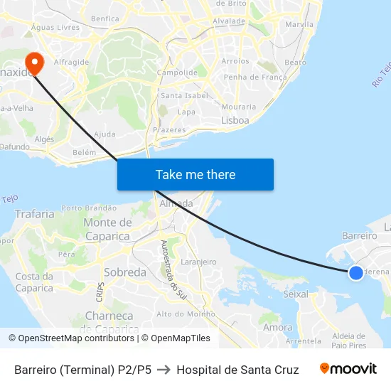 Barreiro (Terminal) P2/P5 to Hospital de Santa Cruz map