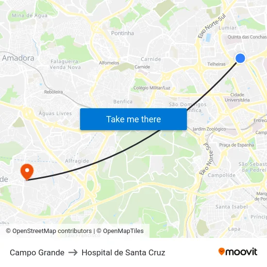 Campo Grande to Hospital de Santa Cruz map