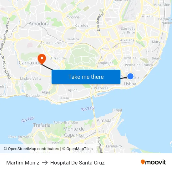 Martim Moniz to Hospital De Santa Cruz map