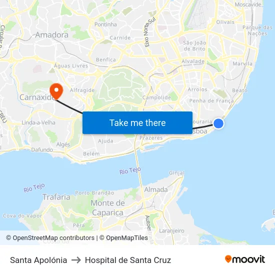 Santa Apolónia to Hospital de Santa Cruz map