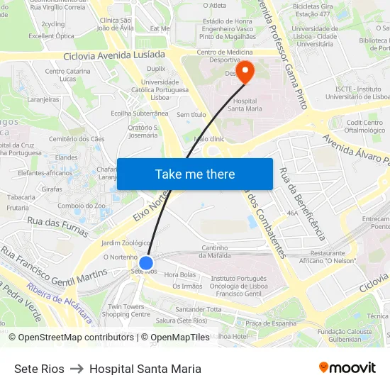 Sete Rios to Hospital Santa Maria map