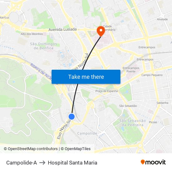 Campolide-A to Hospital Santa Maria map