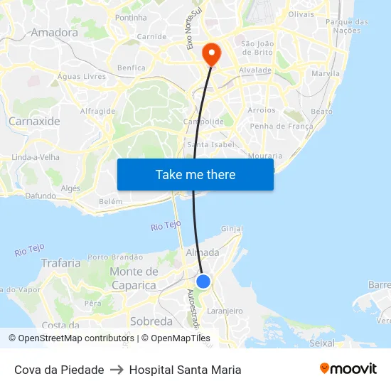 Cova da Piedade to Hospital Santa Maria map