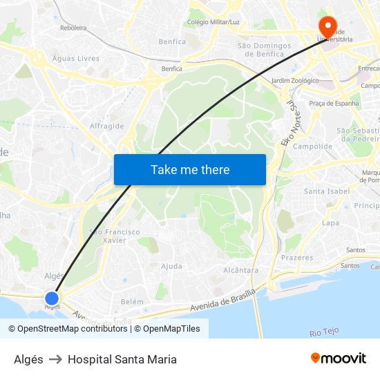 Algés to Hospital Santa Maria map