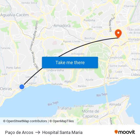 Paço de Arcos to Hospital Santa Maria map