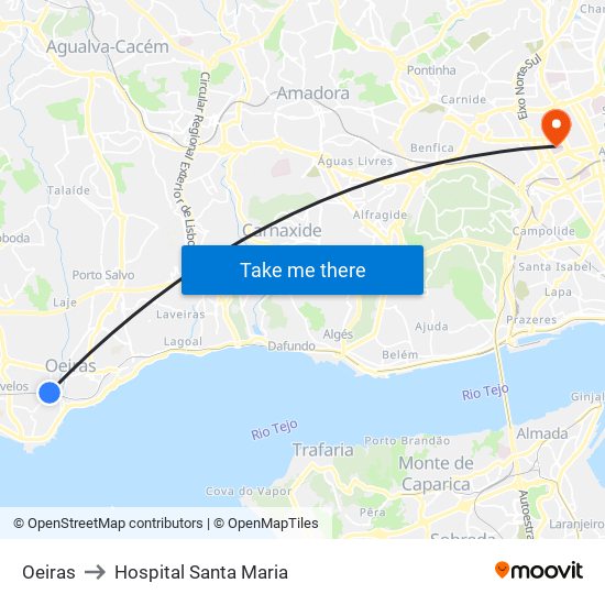 Oeiras to Hospital Santa Maria map