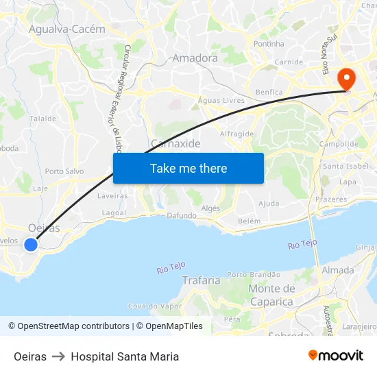 Oeiras to Hospital Santa Maria map