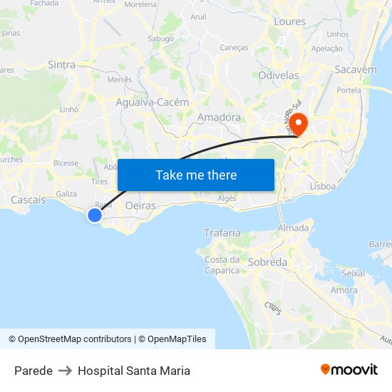 Parede to Hospital Santa Maria map