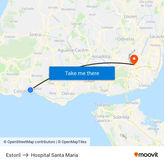 Estoril to Hospital Santa Maria map