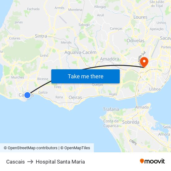 Cascais to Hospital Santa Maria map