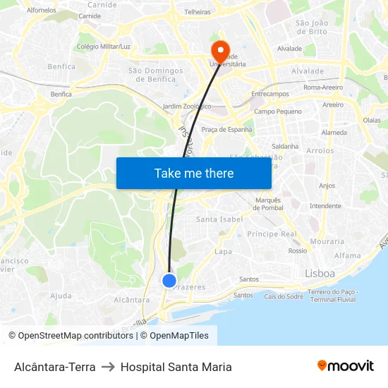 Alcântara-Terra to Hospital Santa Maria map