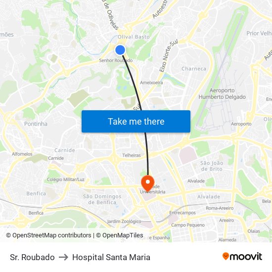 Sr. Roubado to Hospital Santa Maria map