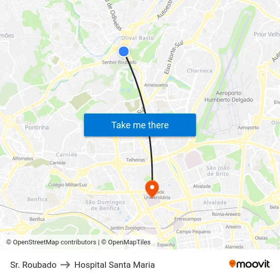 Sr. Roubado to Hospital Santa Maria map