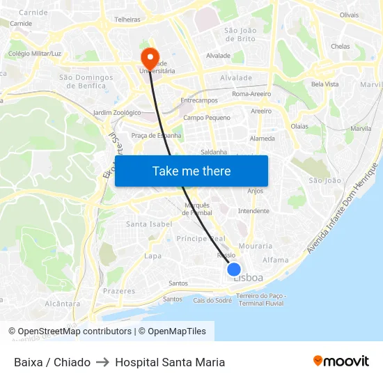 Baixa / Chiado to Hospital Santa Maria map