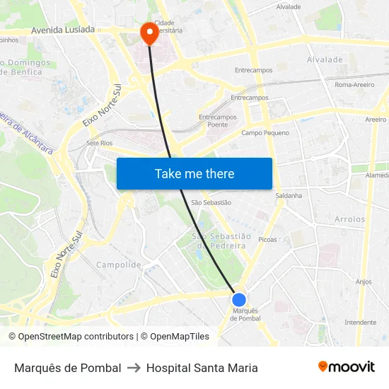 Marquês de Pombal to Hospital Santa Maria map