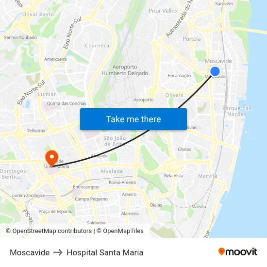 Moscavide to Hospital Santa Maria map