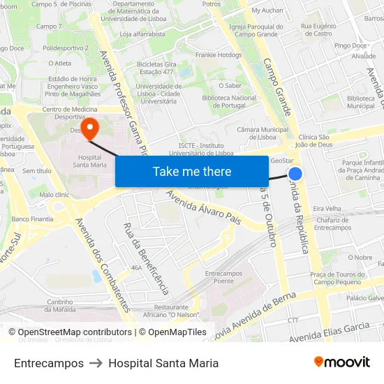 Entrecampos to Hospital Santa Maria map