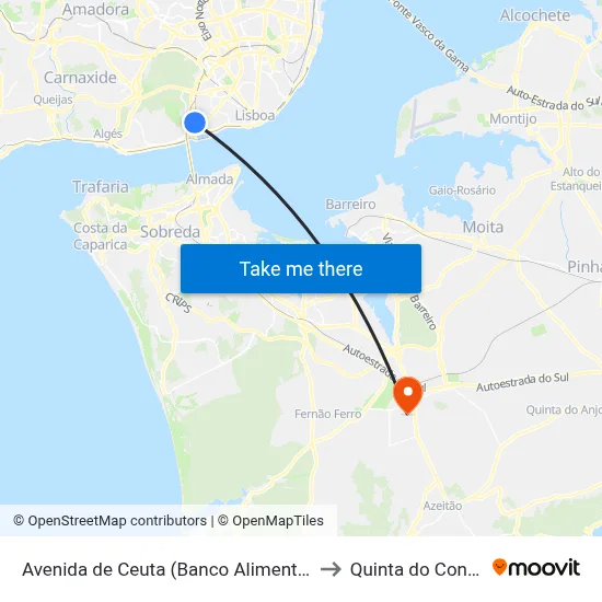 Avenida de Ceuta (Banco Alimentar) to Quinta do Conde map