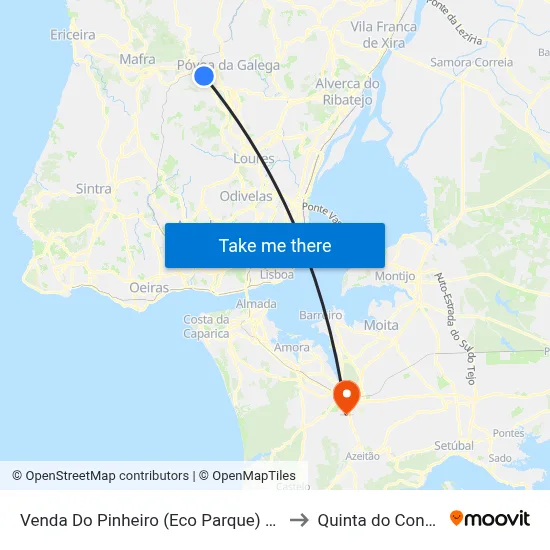 Venda Do Pinheiro (Eco Parque) P4 to Quinta do Conde map