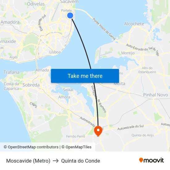 Moscavide (Metro) to Quinta do Conde map