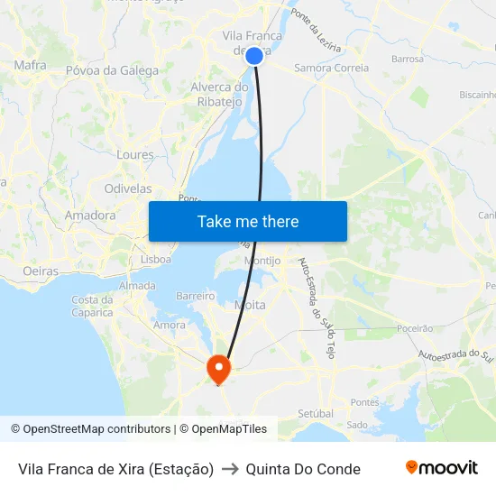 Vila Franca de Xira (Estação) to Quinta Do Conde map