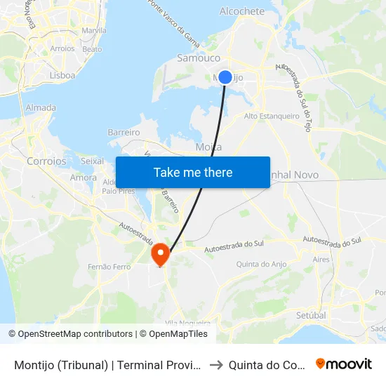 Montijo (Tribunal) | Terminal Provisório to Quinta do Conde map