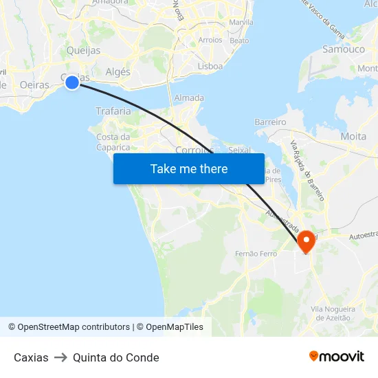 Caxias to Quinta do Conde map