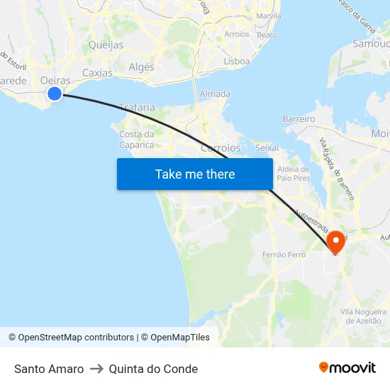 Santo Amaro to Quinta do Conde map