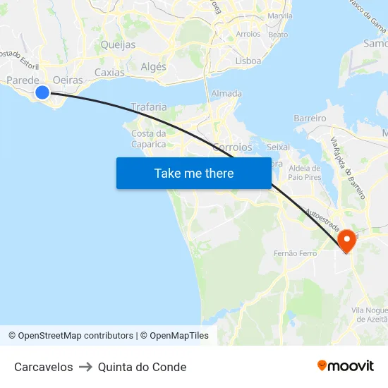 Carcavelos to Quinta do Conde map
