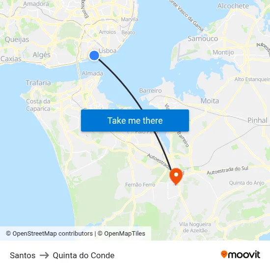 Santos to Quinta do Conde map