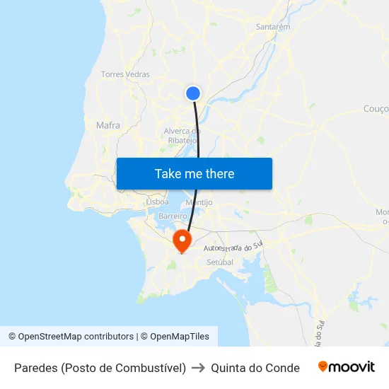 Paredes (Posto de Combustível) to Quinta do Conde map