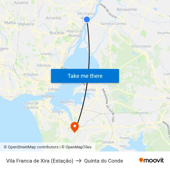 Vila Franca de Xira (Estação) to Quinta do Conde map