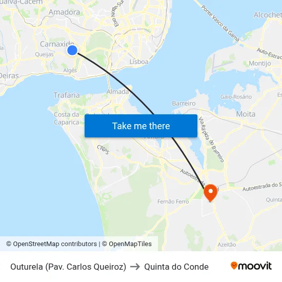 Outurela (Pav. Carlos Queiroz) to Quinta do Conde map