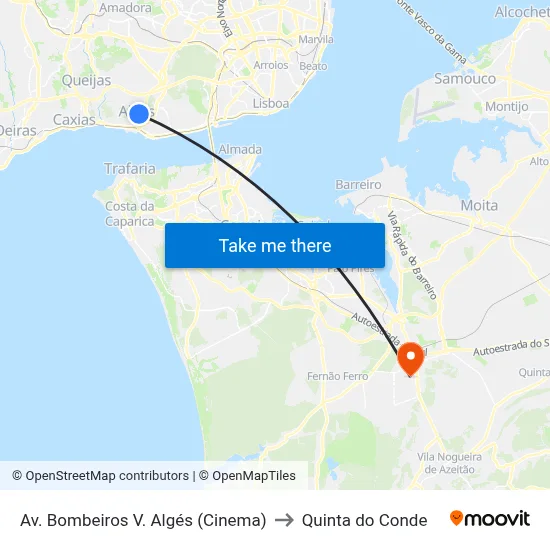 Av. Bombeiros V. Algés (Cinema) to Quinta do Conde map