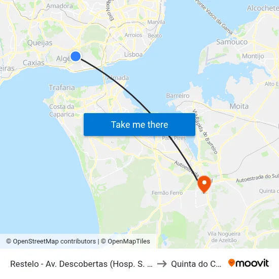 Restelo - Av. Descobertas (Hosp. S. F. Xavier) to Quinta do Conde map
