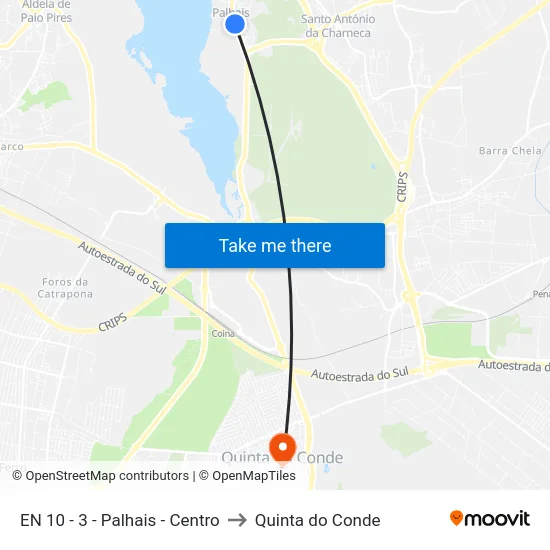 EN 10 - 3 - Palhais - Centro to Quinta do Conde map