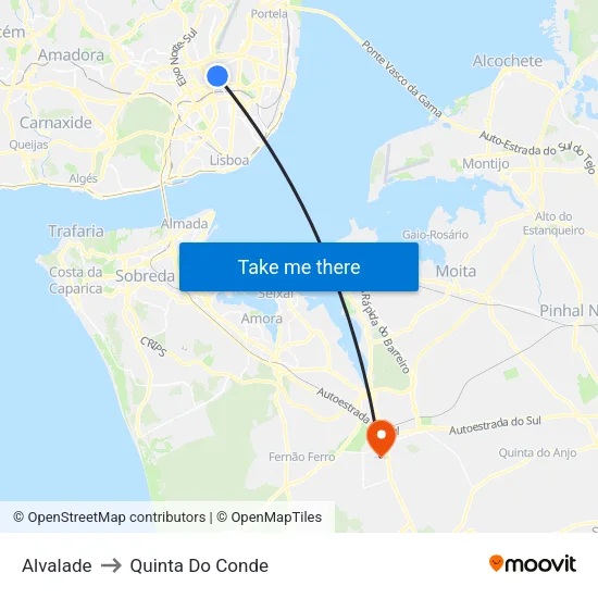 Alvalade to Quinta Do Conde map
