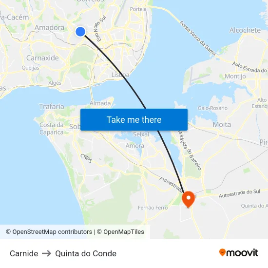 Carnide to Quinta do Conde map