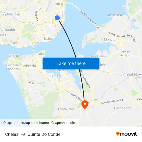 Chelas to Quinta Do Conde map