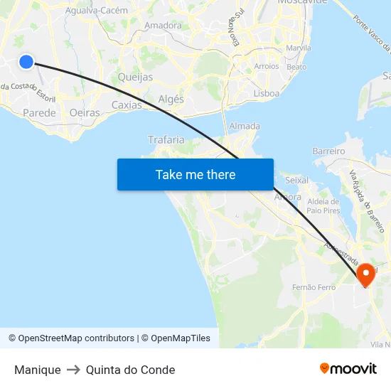 Manique to Quinta do Conde map