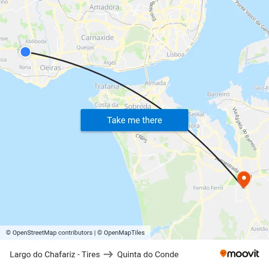 Largo do Chafariz - Tires to Quinta do Conde map