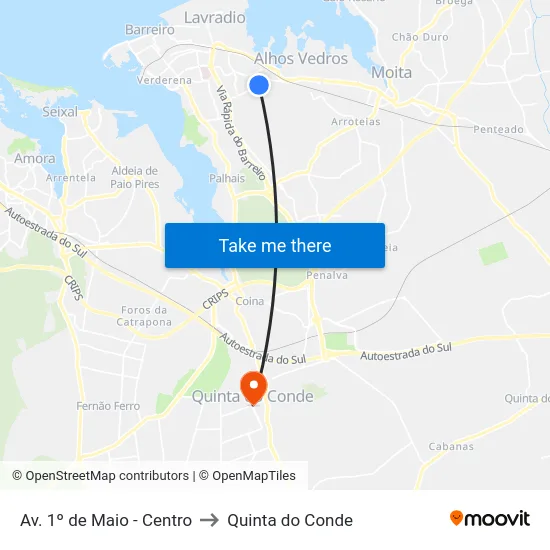 Av. 1º de Maio - Centro to Quinta do Conde map