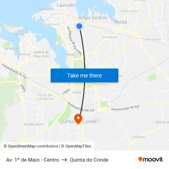 Av. 1º de Maio - Centro to Quinta do Conde map