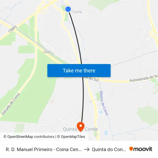R. D. Manuel Primeiro - Coina Centro to Quinta do Conde map