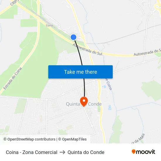 Coina - Zona Comercial to Quinta do Conde map