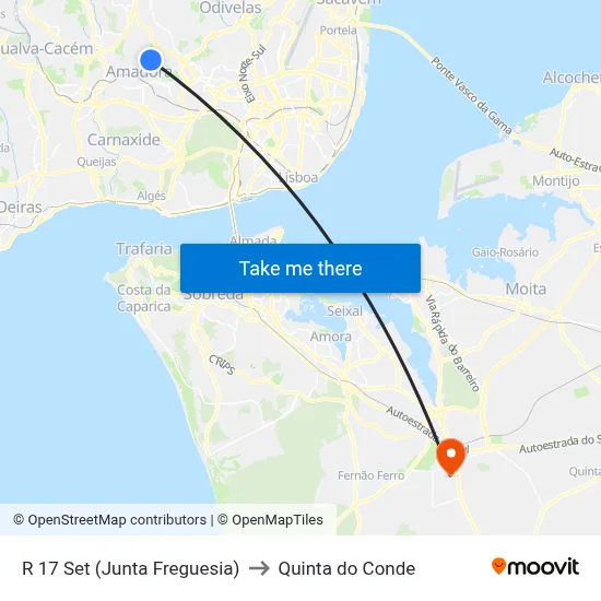 R 17 Set (Junta Freguesia) to Quinta do Conde map